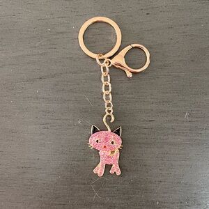 Cat Kitten Allover Pink Rhinestone & Enamel Bow 4.2" Bag Purse Charm Keychain